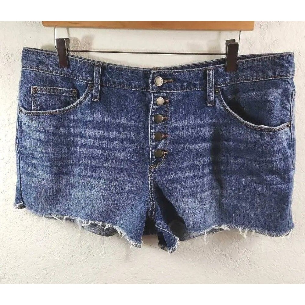Universal Thread Womens Cut-Off Shorts Blue Pocket High Rise Button Size 16